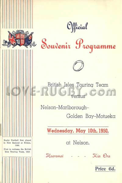 1950 Marlborough-Nelson Bays v British Isles  Rugby Programme